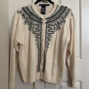 Vintage 1989 I.B.‎ Diffusion Embroidered Cream Cardigan Silk Angora Blend Large